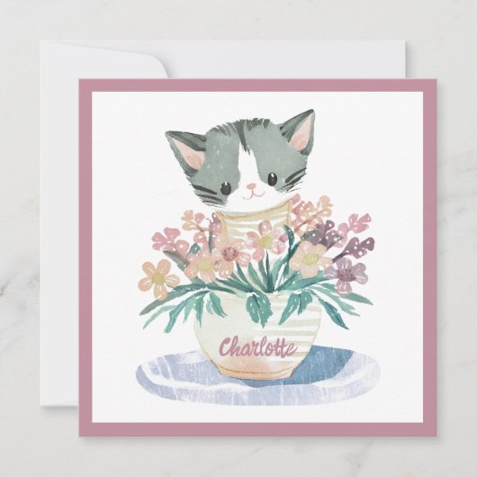 Carte Cute Kitten Assis Dans Un Pot De Fleurs Nouveau Ac (Devant)
