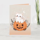 Carte Cute Kitten Assis Sur Le Citrouille Pastel Hallowe (Devant)