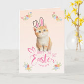 Carte Cute Kitten Bunny Pâques (Fleur jaune)