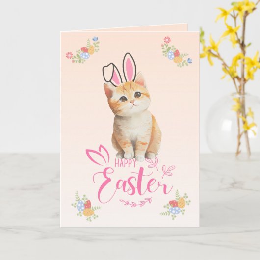 Carte Cute Kitten Bunny Pâques (Fleur jaune)