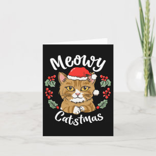 Carte Cute Kitten Chat Noël Santa Hat Meowy Catmas W