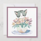 Carte Cute Kitten Dans Un Pot De Fleurs Chat Nouveau Tra (Devant)