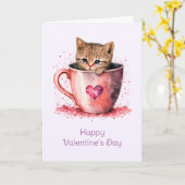 Carte Cute Kitten dans une Teacup Saint-Valentin (Fleur jaune)