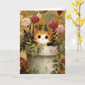 Carte Cute Kitten Peeer d'un pot (Fleur jaune)