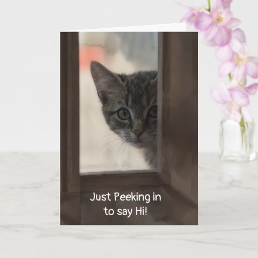 Carte Cute Kitten Peeking In Window Thinking of You (Orchidée)