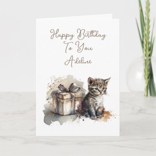 Carte Cute Kitten personnalisé et cadeau d'anniversaire (Devant)