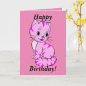 Carte Cute Kitten rose (Fleur jaune)