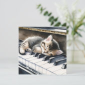 Carte Cute Kitten sur Touches de piano blanc (Debout devant)