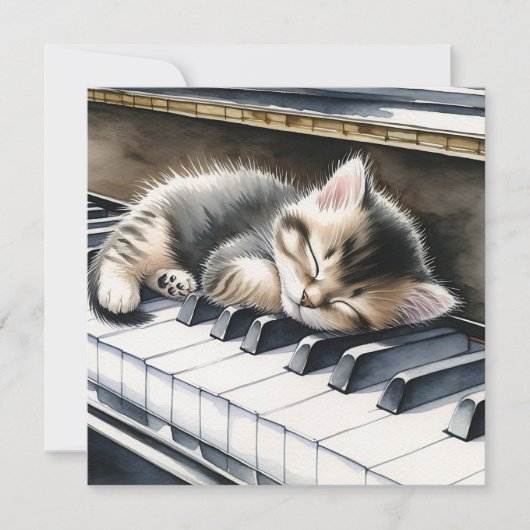 Carte Cute Kitten sur Touches de piano blanc (Devant)