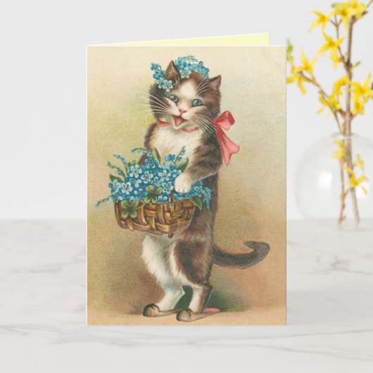 Carte Cute Kitten Vintage (Fleur jaune)
