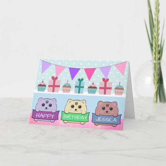 Carte Cute Kittens Personalised Happy Birthday (Devant)