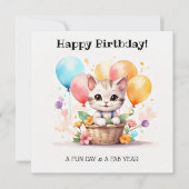 Carte Cute Kitty avec des ballons Joyeux anniversaire (Devant)