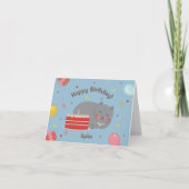 Carte Cute Kitty Chat Bleu Anniversaire (Devant)