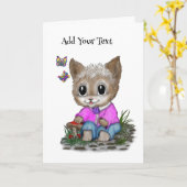 Carte Cute Kitty Chat et Papillon (Fleur jaune)