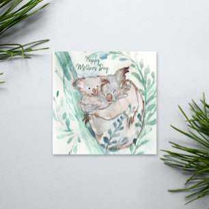 Carte Cute Koala Baby Hug Aquarelle Animal Fête des Mère