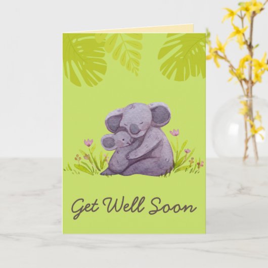 Carte Cute Koala et les encouragements Obtenez bien Cart (Fleur jaune)