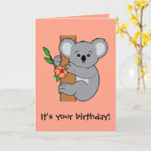 Carte Cute Koala Joyeux anniversaire (Fleur jaune)