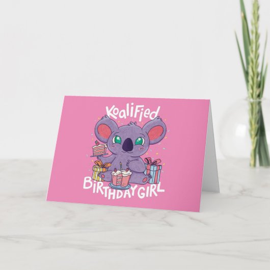 Carte Cute Koala Ours Koalified Anniversaire fille rose (Devant)