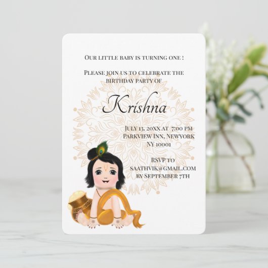 Carte Cute Krishna pour anniversaire - Baby Krishn (Debout devant)