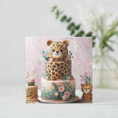 CARTE CUTE LEOPARD ANNIVERSAIRE DE ENFANT CAKE (Debout devant)