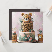 CARTE CUTE LEOPARD ANNIVERSAIRE DE ENFANT CAKE (Devant/Arrière en situation)