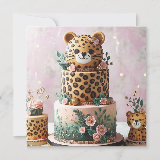 CARTE CUTE LEOPARD ANNIVERSAIRE DE ENFANT CAKE (Devant)
