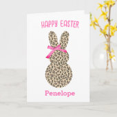 Carte Cute Leopard Bunny Pâques Bow rose (Fleur jaune)