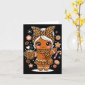 Carte Cute Leopard Gingerbread Girl Coquette Bow Holiday (Fleur jaune)