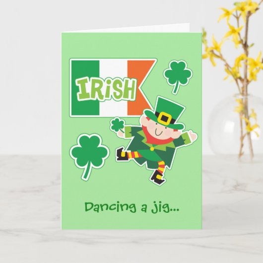 Carte Cute Leprechaun Jig St Patrick's Day (Fleur jaune)
