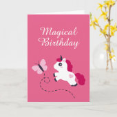 Carte Cute licorne blanche avec un papillon (Fleur jaune)