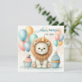Carte Cute Lion birthday Personalize Custom (Debout devant)