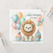 Carte Cute Lion birthday Personalize Custom (Devant/Arrière en situation)