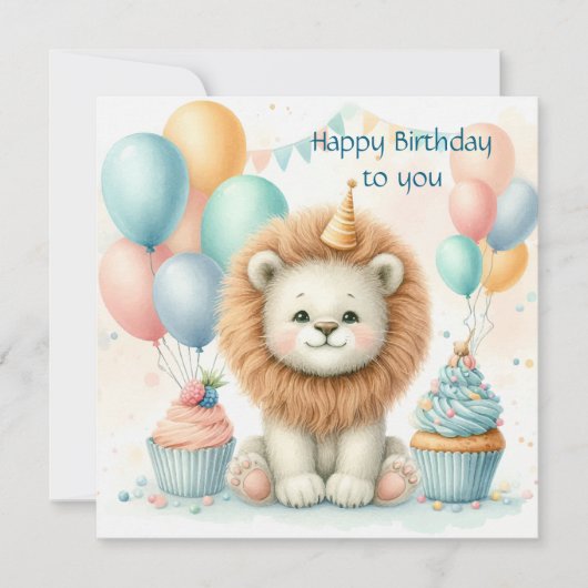 Carte Cute Lion birthday Personalize Custom (Devant)