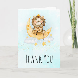 Carte Cute Lion Pêche sur la Lune Aquarelle Merci