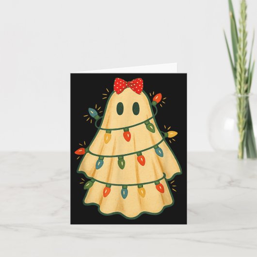 Carte Cute Lit Ghost Christmas Tree Funny Gift Halloween (Devant)