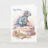 Carte Cute Little Dinosaur avec gâteau - Anniversaire de (Devant)