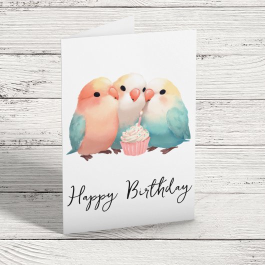 Carte Cute Little Lovebirds Cupcake Anniversaire