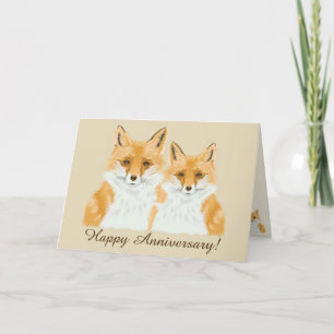 Carte Cute Little Red Fox - transparent sur beige.