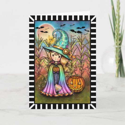 Carte Cute Little Witch and Cat Halloween (Devant)