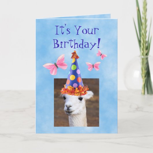 Carte Cute Llama et Papillons Anniversaire (Devant)