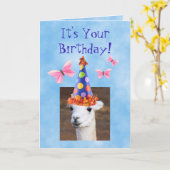 Carte Cute Llama et Papillons Anniversaire (Fleur jaune)
