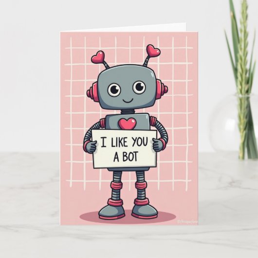 Carte Cute Love Robot I Like You A Bot Card (Devant)