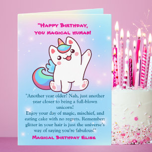 Carte Cute Magique Funny Chat Unicorn Anniversaire Salut