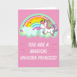 Carte Cute Magique Unicorn Princesse rose Anniversaire