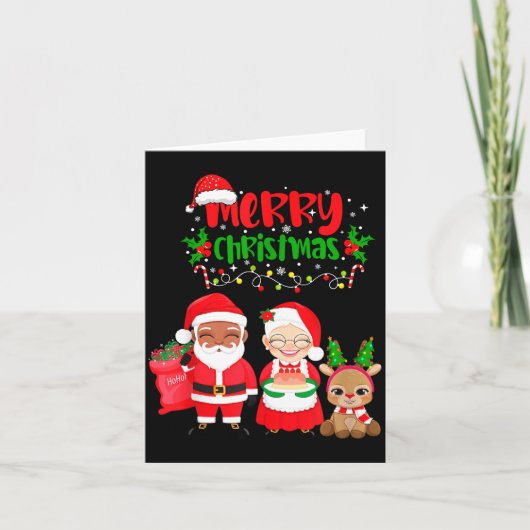 Carte Cute Melanin Santa & Mrs Claus Interracial Fam (Devant)