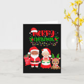 Carte Cute Melanin Santa & Mrs Claus Interracial Fam (Fleur jaune)