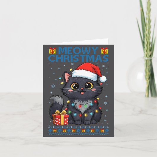 Carte Cute Meowy Christmas Cat – Kawaii Holiday Kitty Te (Devant)