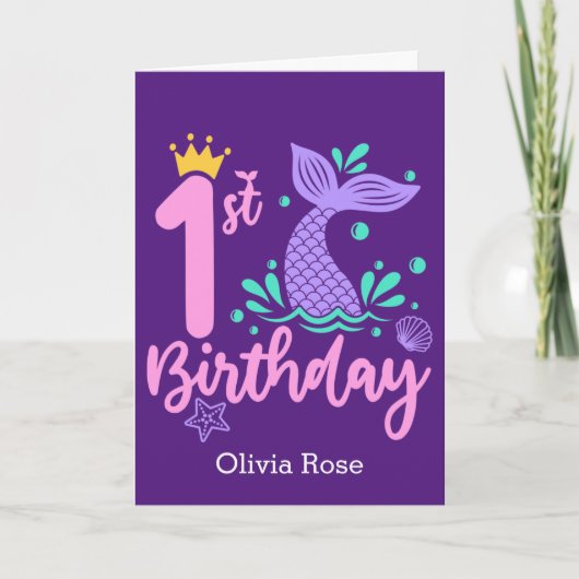 Carte Cute Mermaid 1er anniversaire (Devant)