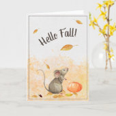 Carte Cute Mouse Bonjour Automne (Fleur jaune)