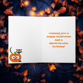 Carte Cute n Chat Éffrayant et Citrouille Halloween Anni